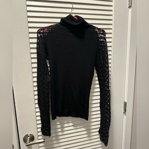 Diane Von Furstenberg Black Wool & Lace Sweater